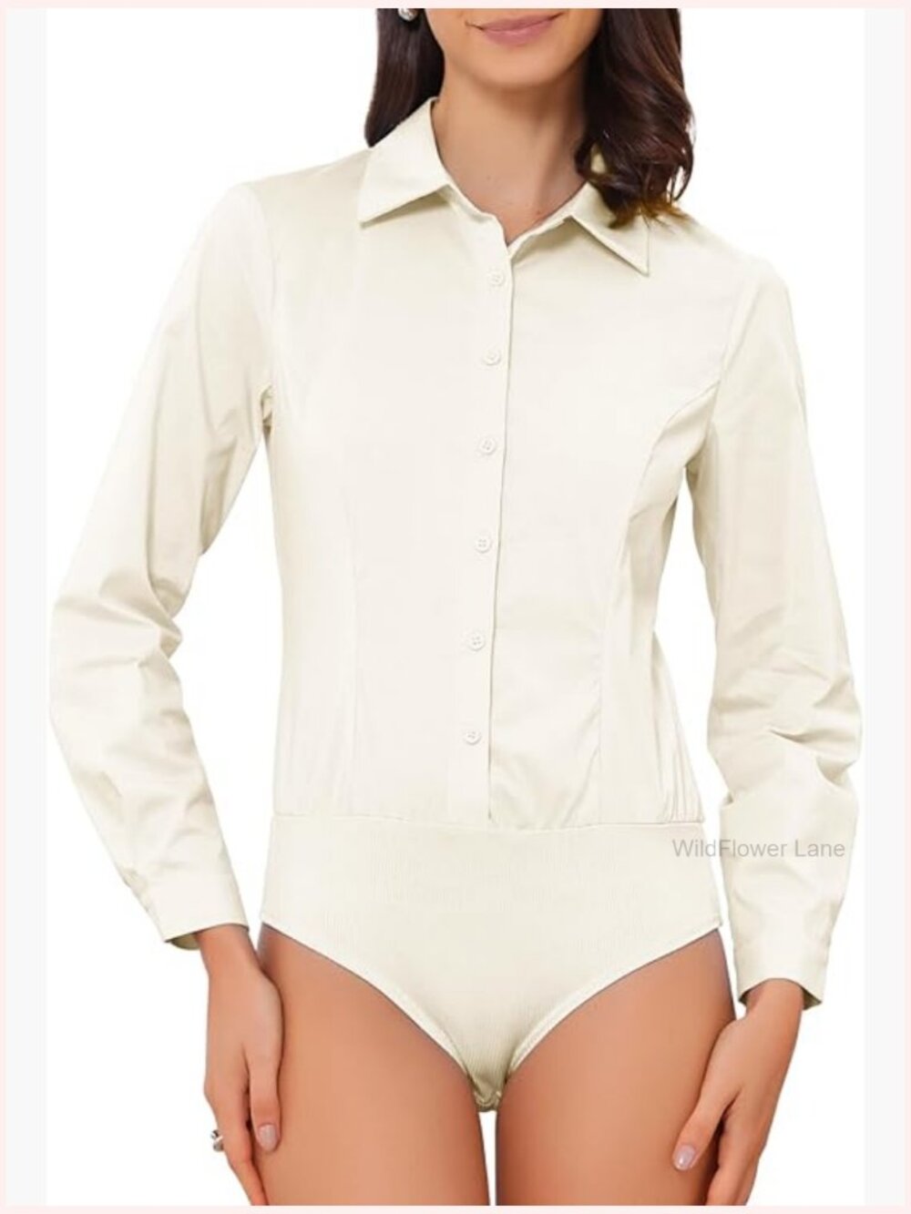 Button Down Bodysuit Blouse Long Sleeve Business Casual Work Top